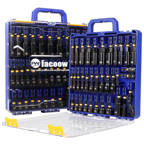 Facoow 55PCS Impact Nut Driver Set, Magenetic Nut Driver Set for Impact Drills and Premium Deep Drivers, Wing Nut Setters, 1/4'' Quick Change, Bit Extention, S2 Steel Bits, Pivoting Nut Setter