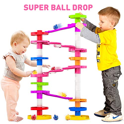 WEofferwhatYOUwant Super Ball Drop Tower – Giant Marble Run with Big Balls and Connectable Bridges – Montessori Toy for Toddlers 10M+ – Build Tall, Stable Tracks with Ease