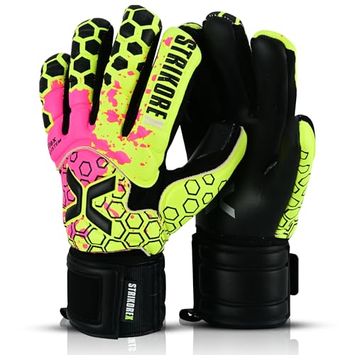 StrikoreX Wild Hawk Professional Goalie Gloves (Sizes 7-10) Pro Fingersaves & 4+3mm Contact Grip | High Performance Pro-Level Goalkeeper Gloves | Based in The USA (Black, 9)