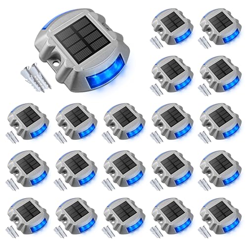 VOLISUN Solar Deck/Dock Lights, 20-Pack Led IP67 Waterproof Outdoor Warning Step Lights for Driveway Sidewalk Garden Pathway Yard (Blue)
