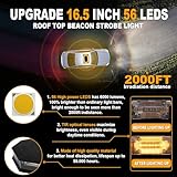 ASPL 16.5 Inch Roof Top Beacon Emergency Strobe Light 56 LED Magnetic Warning Caution lights bar Traffic Hazard Plow Light for Trucks Vehicles Construction Snowplow (Amber/White)