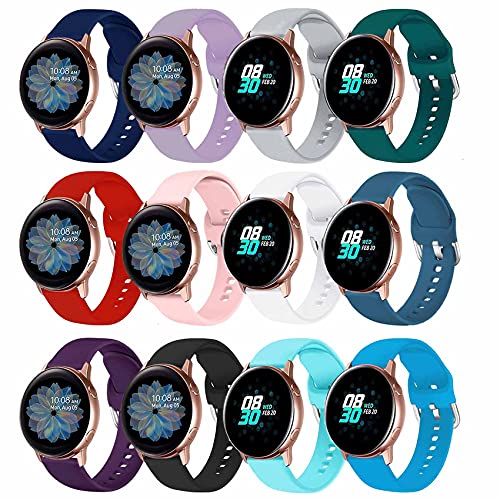 EnoYoo 12 Color Bands Compatible with Samsung Galaxy Watch 7 6 5 4 Band 40mm 44mm/ Watch 6 4 Classic 42mm 46mm 43mm 47mm/ Galaxy Watch 5 Pro 45mm/ Active 2 Band, 20mm Soft Silicone Sport Strap for Women Men