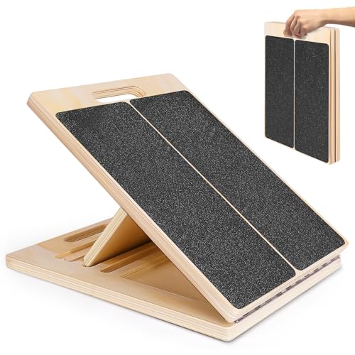 Portable Wooden Slant Board for Calf Stretching Squats Calf Stretcher Pilates Physical Therapy Equipment Adjustable Incline Board for Knees Ankle Heel Feet Leg