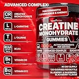 Creatine Monohydrate Gummies Complex 8000mg with L-Carnitine & Taurine, Flavored Creatine for Women and Men with Raspberry & Blackberry Taste, Pre Workout Gummies for Men and Women - 120pcs