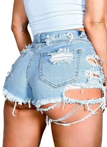 Women Summer mid Rise Waist Denim Shorts, Short Shorts for Women, hot Pants with Pockets Mini Jean Shorts(Light Blue,S)