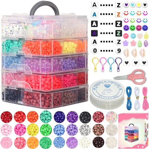 JULIMAIDONG 6500Pcs Pony Beads, Beads for Bracelets Making, Multi-Colored Hair Beads for Hair Braids, 27 Colors Kandi Friendship Bracelet Beads Jewelry Making Kits for Craft