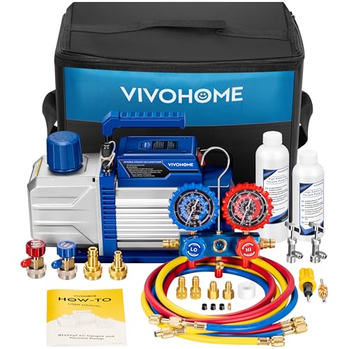 VIVOHOME 110V 1/2 HP 5CFM Dual Stage HVAC Vacuum Pump and AC Manifold Gauge Kit, Sparkless Motor for R32 R1234yf R454B R134a R22 R410a Systems, Automotive Air Conditioner Maintenance