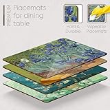 Moderry Set of 4 Heat Resistant Cork Placemats for Dining Table with Free Set of 4 Matching Drink Coasters Sage Green Marble Design 16 x 12 Inches Cork Backed Hard Placemats (Floral Van Gough)