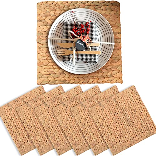 Boho Place Mats Set of 6, Square Table Mats Set of 6, Woven Placemats for Round Table, Chargers for Dinner Plates, Woven Chargers, Home Plate Mat, Outdoor Placemats, Manteles Individuales De Mesa
