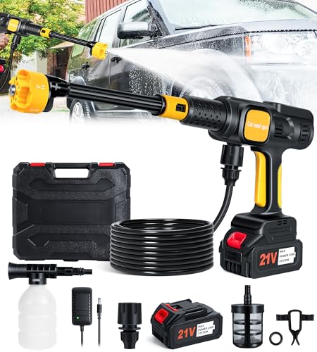 Pircaath Cordless Pressure Washer, 600PSI Portable Power Washer with 6-in-1 Nozzle & Foam Cannon, 21V Battery Powered Cordless High Pressure Washer Gun, Handheld Pressure Washers for Car, Patio, Home