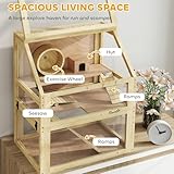 PawHut Wooden Hamster Cage, 3 Tier Small Animal Cage with Detachable 12.6" Deep Bottom, Hut, Seesaw, Exercise Wheel, Ramps, Hamster Habitat for Dwarf, Gerbil, 24" x 16" x 29.5"