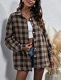 HangNiFang Flannel Shirts for Women Oversized Coffee Plaid Shirts Blouse Tops(0368-Coffee-S)