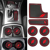 Auovo Anti Dust Mats and Trim for Charger Accessories 2015-2023 6PC Cup Inserts Mats 3 PCS A/C Volume Radio Switch Ring 5 Meters Car Interior Moulding Strip Trim Decal(RED, 3 in 1 Kit)