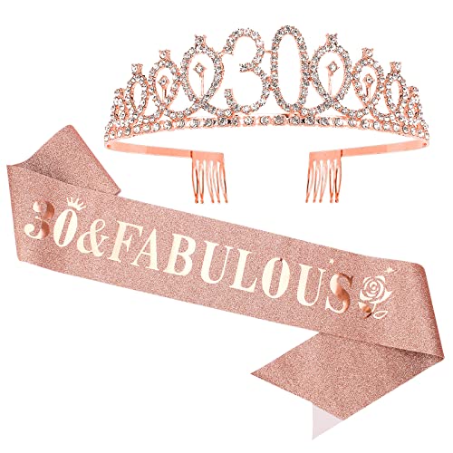 30th Birthday Sash, Tiara, and Rose Gold Decorations - Fabulous Birthday Gifts for Her