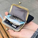 Yurtziru 1Pcs Vintage Coin Purse Kissing Lock Wallet Coin Organizer Buckle Kissing Lock Coin Purse Leather Coin Clip for Men & Women (Black)