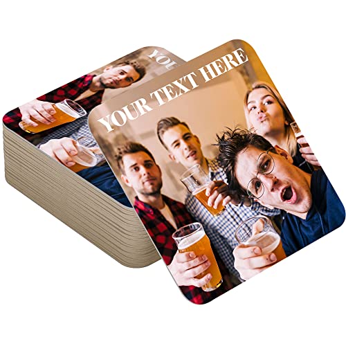 Custom Photo Logo & Text Bar Coasters, Pack of 48 Personalized Drink Mats For Birthday Party, Weddings, Home Bars & Events