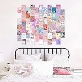 KBKBART Anime Aesthetic Wall Collage Kit, 70pcs Kawaii Room Decor, Pink Cartoon Assembled Print Card Set, Anime Photo Wall Collage Posters for Room Aesthetic, Cute Danish Pastel Wall Art 4x6 for