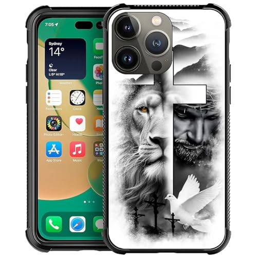 FKBRCL4U for iPhone 12 Pro Max Case, Lion Cross Jesus Christ Dove Pattern Graphic Design Girl Boy Soft Silicone Hard Acrylic Shock Protection for iPhone 12 Pro Max