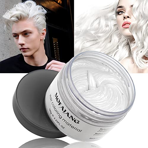 White Hair Color Wax Pomades 4.23 oz - Natural Hair Coloring Wax Material Disposable Hair Styling Clays Ash for Cosplay, Party (White)