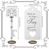 150 Pcs Wedding Favors Bottle Opener Wedding Gifts Vintage Skeleton Key Bottle Opener Souvenir Gift Party Favors with Escort Tag Cards and Key Chains for Party Bridal Shower (Silver)