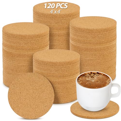 Jurtmy 120 Pcs Cork Coasters for Drinks, Absorbent Heat Resistant Round Coffee Coasters for Wine Glass, Mug, Coffee Cup Anti-Slip Drink Coasters for Home Office Bar