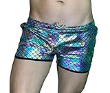 Mens Running Booty Shorts, Zippered Pockets, Rave & Party Short LGBTQ, Gay Rainbow Panda Shorts (Mermaid, M)