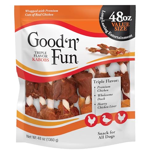 Good'n'Fun Triple Flavor Kabobs 48 Ounce, Rawhide Snack for All Dogs