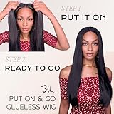 BLL Glueless Wig, Honey Blonde Synthetic Lace Front Wigs for Black Women Pre Plucked Pre Cut 6x4.5 Lace Easy to Wear Put on and Go 26inch Long Straight Highlight Wig