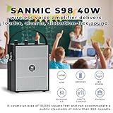 SANMIC Bluetooth 5.3 Voice Amplifier with Wireless Microphone Headset,Personal Wireless amplifier Mic for Teachers,40W Loudly Portable Megaphone Pa System for Classrooms,Speeches,Outdoors Indoors-S98