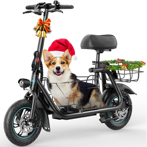 Gyroor Adults Electric Scooter with Large Middle Basket, 550W Motor 18.6 MPH 20 Mile Distance, Foldable E-Scooter with seat for Pets & Cargo, C1S-FP9