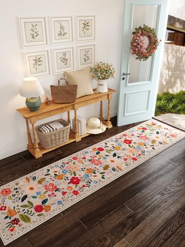 Rugcomf Runners for Hallways Kitchen Runner Rug Non Slip 2'x 10' Long Washable Rugs with Rubber Backing Soft Floral Carpet Runner for Hallways, Kitchen, Laundry, Bedroom, Bathroom(Beige)