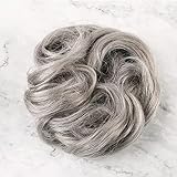 Bella Hair 100% Real Human Hair Piece, Messy Hair Bun Scrunchie for Women Wavy Curly Up-Do Hairpiece (#Silver Gray)