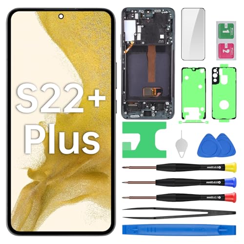 BESJMYT for Samsung Galaxy S22+ Plus AMOLED Screen Replacement with Phantom Black Frame OLED Display Touch Digitizer Full Assembly Fix Glass with Repair Tools Kit SM-S906U SM-S906U1