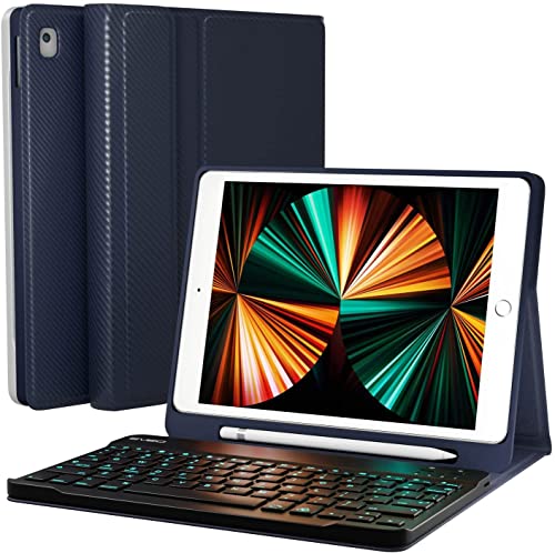 EVEO 10.2'' iPad 9th Generation Case with Keyboard (2021), Built-in Pencil Holder - iPad Case 9th Generation/8th Gen/7th – Dark Blue