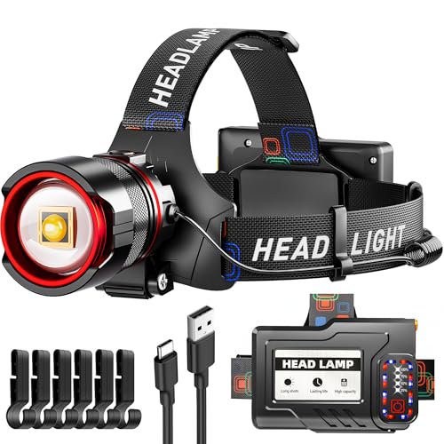 KNIBO Rechargeable LED Headlamps, 3000 High lumens Headlamp with Motion Sensor & Zoomable, 12 Modes, IPX7 Waterproof Headlight for Forehead, 125° Adjustable & Head Lamp for Adults, Camping, Hardhat