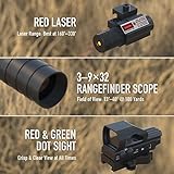 PINTY Rifle Scope Red Dot Laser Combo — 4in1 Gun Set: 3-9x32 Illuminated Hunting Scope, Green or Red Dot, Red Laser Sight, Pic Riser Mount — Tactical Scope and Laser for Shooting Airsoft More, Black