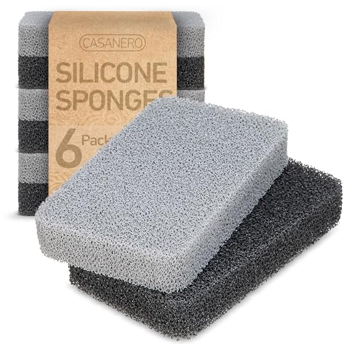 Casanero 6-Pack Silicone Kitchen Scrubbing Sponges, Heavy-Duty, Non-Scratch Kitchen Sponges | Reusable, Odor-Free, Multipurpose Cleaning for Kitchen, Bathroom, Dishes, Non-Stick Cookware, Countertops