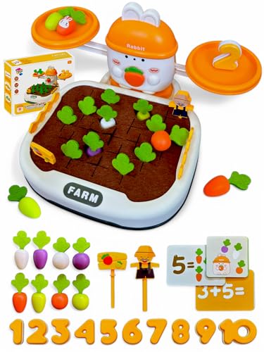 Cute Bunny Balance Math Toy with Carrot Harvest Game - STEM Learning Toy for Toddlers - Counting and Number Blocks, Educational Activity Toys for Kids Ages 3 4 5 Kindergarten Preschool Birthday Gift