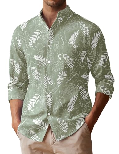 COOFANDY Men's Floral Hawaiian Shirt Long Sleeve Beach Shirt Casual Button Down Shirt