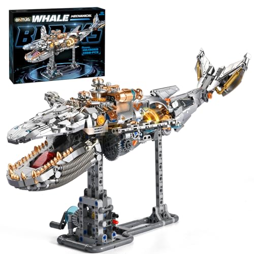ONITUOFO Mechanical Whale Building Set for Adults,Ocean Fish Animal Model Toys with Lights for Home Office Decor,STEM Building Blocks Gift for Boys Ages 8+(1388PCS)