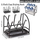 RHBLME 2 Packs Glass Drying Rack, Vertical Bottle Drying Rack Glass Bottle Holder with Drain Tray, Silicone Protective Hooks, Carbon Steel Non Slip Cup Mug Organizer for Glass Coffee Mug Countertop