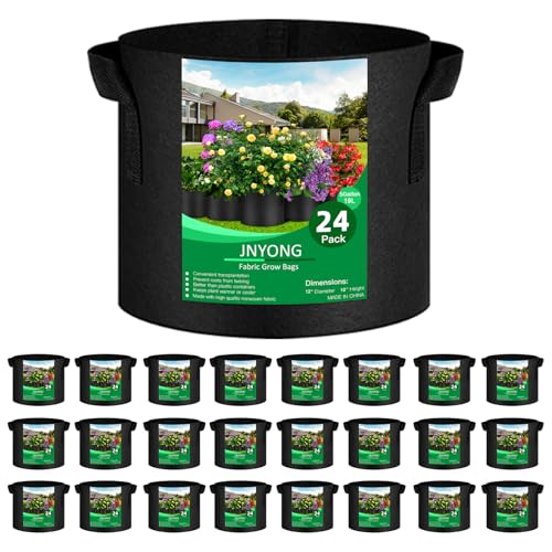 JNYONG 24-Pack 5 Gallon Thickened Non-Woven Grow Bags, Aeration Fabric Pots with Handles