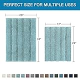 H.VERSAILTEX Extra Thick Chenille Striped Pattern Bath Rugs for Bathroom Non Slip - Soft Plush Shaggy Mats for Floor, Indoor, Entryway (Aqua Haze, 32 x 20 Plus 24 x 17 - Inches)