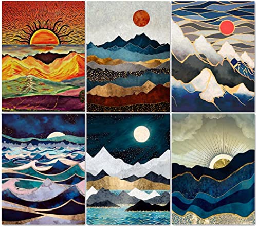 LFMU 6 Pack Diamond Painting Kits, Diamond Art Kits, 5D Diamond Dots Kits for Adults Kids, Abstract Scenery Full Drill Diamond Paintings for Home Wall Decor Gift(12x16inch)