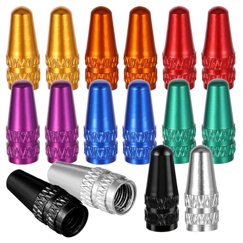 8 Colors Presta Valve Cap, 16 Pack Aluminum Anodized Bike Valve Stem Caps Bicycle Tire Air Dust Stem Covers - Used On Presta/French Valves Bike Tire Caps for MTB Road Racing Bicycle(Rocket Style)