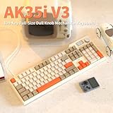 AJAZZ AK35I V3 104-Key Full Size Wired Gasket Mount Keyboard with Multimedia Buttons & Knob Control | Five Layer Pad | OEM Profile PBT Keycaps | White Backlit Custom Keyboard