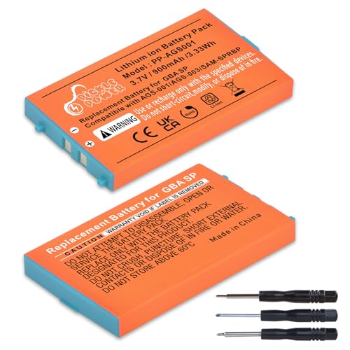 Gameboy Advance SP Battery, Pickle Power 2 Pack 900mAh Rechargeable Lithium-ion Battery for Nintendo GBA SP Gameboy Advance SP with Tool Kit