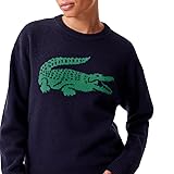 Lacoste X Bandier Women's Contrast Crocodile Sweater, Navy Blue/Rocket Green, 4