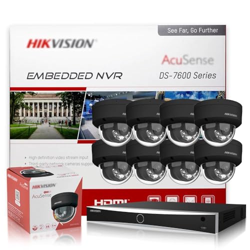 HIKV 8 Channel IP Camera System Kit, DS-7608NXI-I2/8P/S 4K ACU-Sense PoE NVR, 8X DS-2CD2183G2-LIS2U 8MP Black Dual Mic VCA IP Camera, Facial Recognition, AI Detection, Compatible for Hikvision(NO HDD)