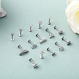 NICEIGHT 15PCS 16G 316L Stainless Steel Cartilage Earring Stud Internal Thread CZ Flower Moon Labret Studs Tragus Helix Monroe Piercing Jewelry Silver